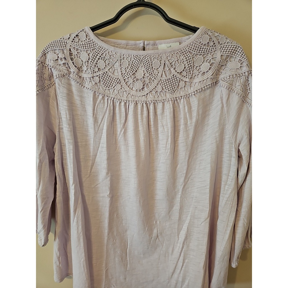 J Jill Blouse Women Small Heathered Light Lilac Gray Crochet Trim Modal Blend - Picture 3 of 15